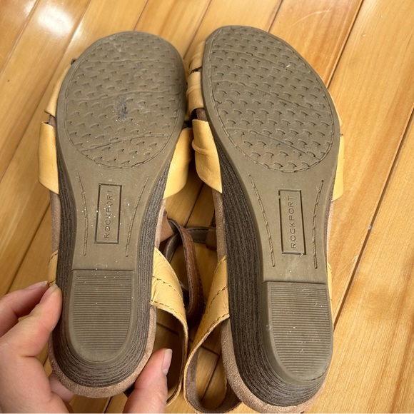 Rockport leather low wedge sandals two toned tan size 8 - Picture 4 of 9